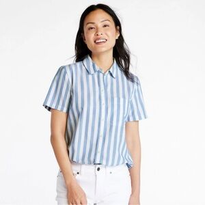 L.L. Bean Blue and White Striped  Shirt  Woman’s Size XL 100% Organic Cotton
